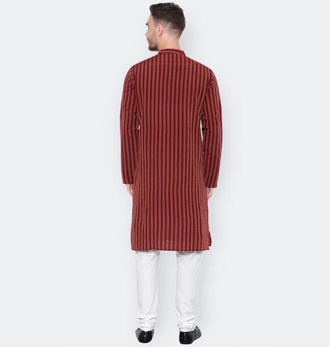 Striped Printed Mandarin Collar Kurta